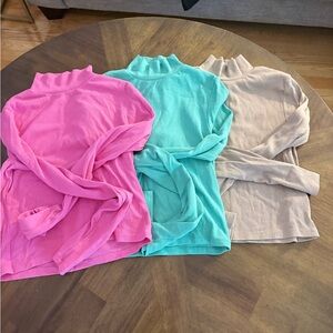 American Eagle Set of Three Turtleneck Sweaters - Pink, Teal, Beige - M